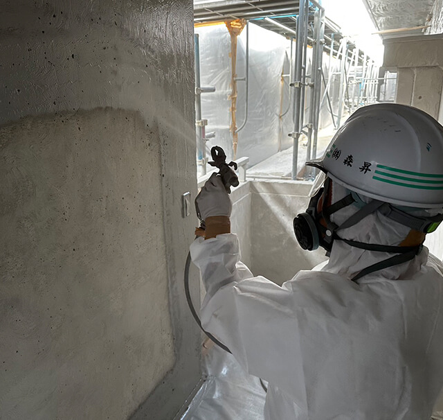 広島市某ビルアスベストLV3外壁共用部1500㎡除去工事